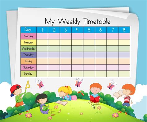 Weekly Timetable Template With Kids Playing In Park 374529 Vector Art