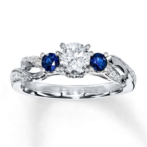 Sapphire as center stone the most common type of sapphire and diamond engagement ring is one in which the sapphire is the focal stone. Diamond/Sapphire Ring 1/2 ct tw Round-cut 14K White Gold ...