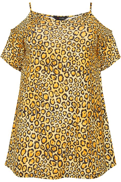 Yellow Leopard Print Cold Shoulder Top Sizes 16 To 36 Yours Clothing