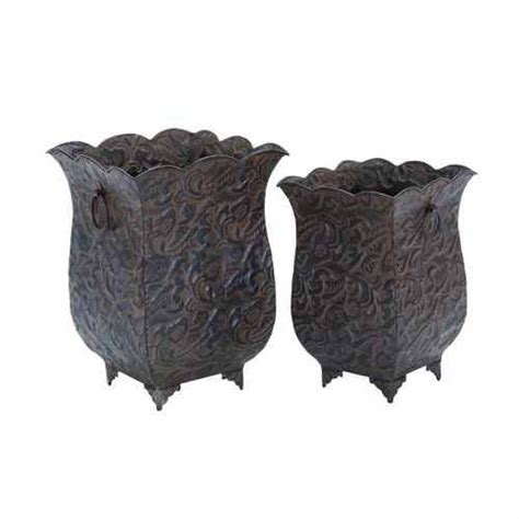 Decorative Metal Planters Set Of Two 13 And 12 Tall Ebay Bulb