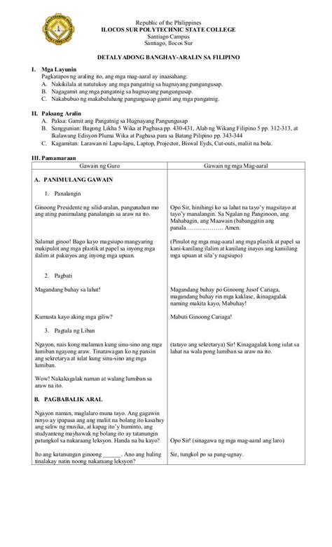Detailed Lesson Plan In Filipino