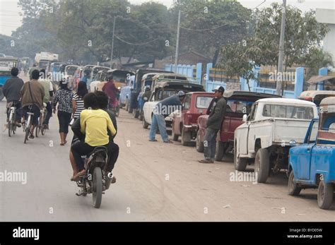 Myanmar Aka Burma Mandalay Typical Street Scene Of People Waiting