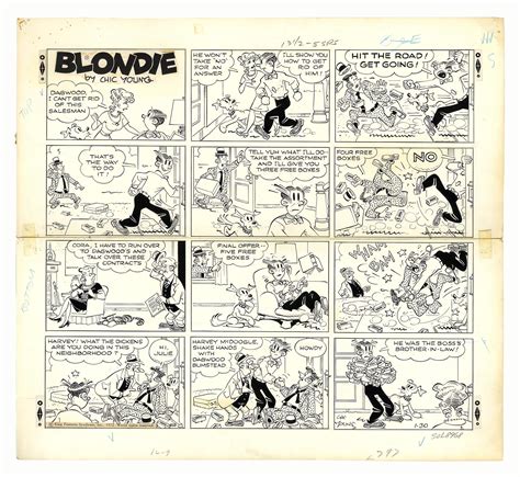 Lot Detail Chic Young Hand Drawn Blondie Sunday Comic Strip From