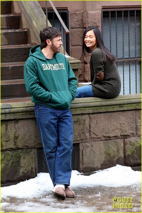 Casey Affleck Hong Chau Enjoy A Moment Together While Filming The Instigators With Matt