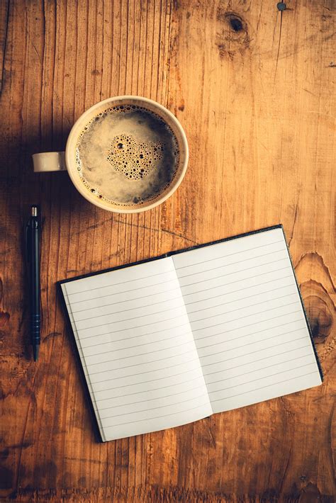 Open Notebook Pencil And Cup Of Coffee Writing Pencils Open