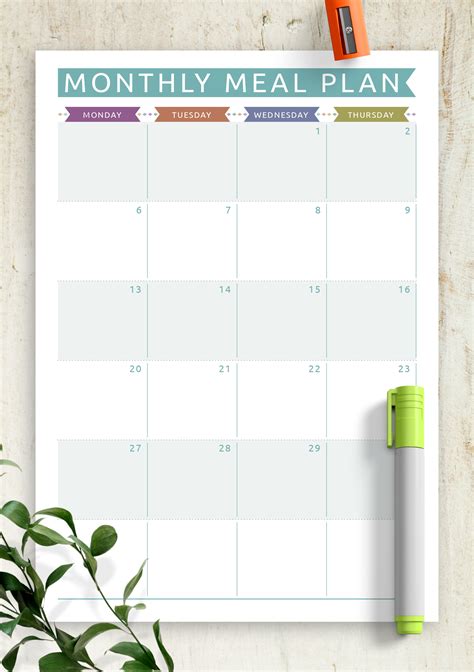 Download Printable Monthly Meal Plan Casual Style Pdf