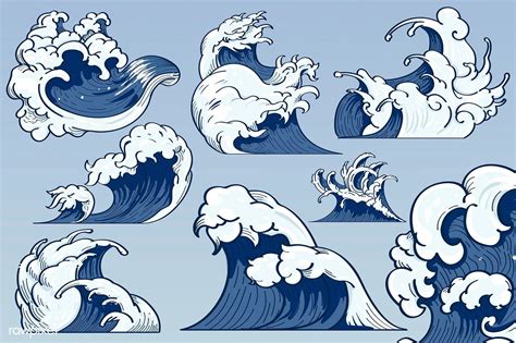 Blue Japanese Wave Background Collection Vectors Premium Image By