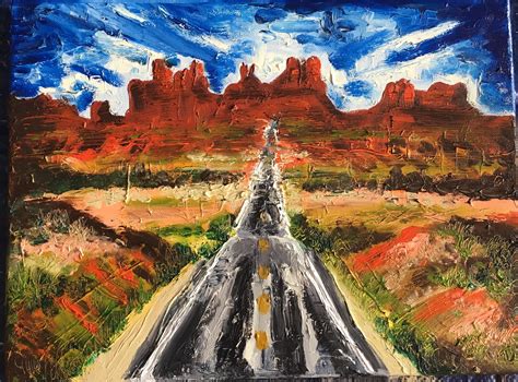 Road Trip Oil Finger Painting 12x16 Rart