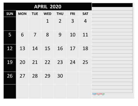 Free Monthly Printable Calendar 2020 April With Holidays