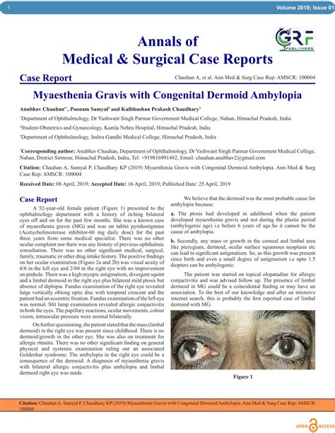 Pdf Annals Of Medical And Surgical Case Reports Case Report Myaesthenia