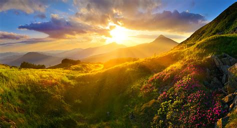 Image Rays Of Light Nature Mountains Sunrise And Sunset Landscape