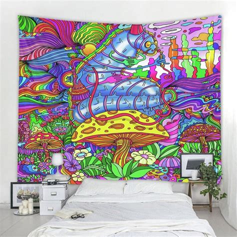 Trippy Art Tapestry Hippie Mushroom Tapestry Wall Hanging Etsy