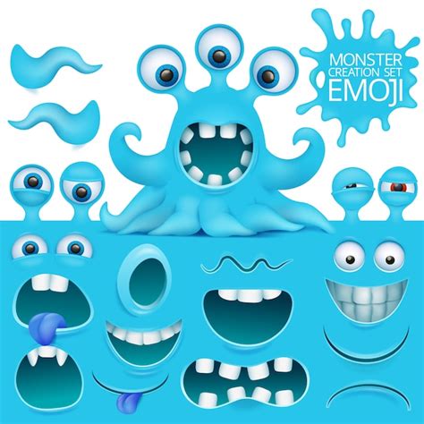 Lustiger Krake Emoji Monster Charaktererstellungssatz Premium Vektor