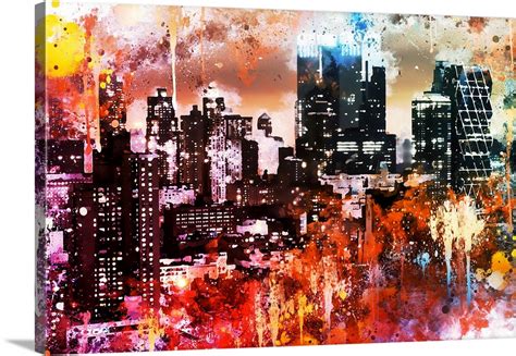 Nyc Watercolor Collection Black Skyscrapers Wall Art Canvas Prints