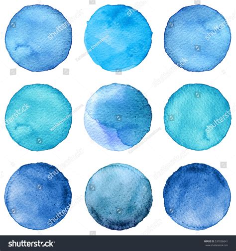 Watercolor Circles Collection Blue Colors Watercolor Stains Set