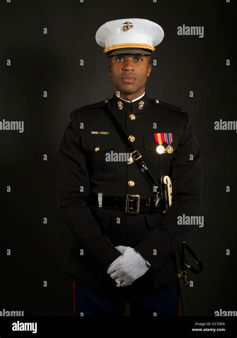 United States Marine Corps Officer In Blue Dress A Uniform Stock