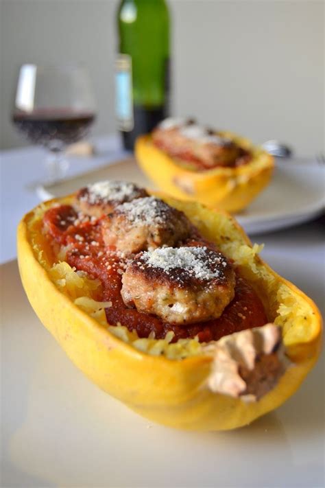 Roasted Spaghetti Squash With Turkey Meatballs Recipes Cooking