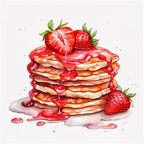 Premium Ai Image A Drawing Of A Stack Of Pancakes With Strawberries