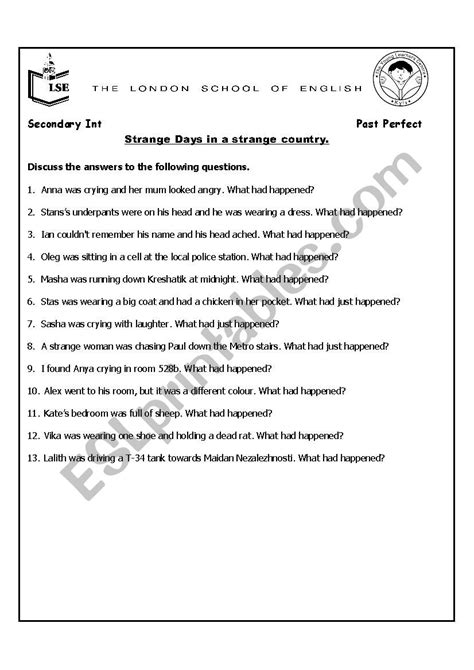 Muet july 2012 speaking 1st booklet. Past perfect speaking questions - ESL worksheet by claudiam87