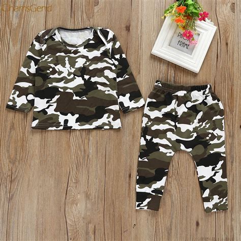 Newborn Infant Baby Boy Camouflage T Shirt Tops Pants Outfits Clothes
