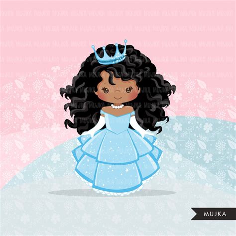 Black Princess Clipart Fairy Tale Graphics Girls Story Book Blue