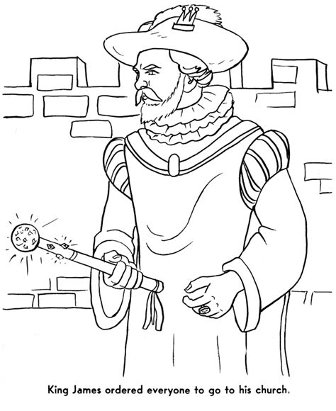 Click on the free bible story colour page you would like to print or save to your computer. The Pilgrims Coloring pages: King James and the Church of ...