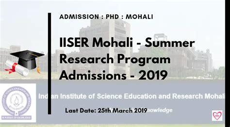 Iiser Mohali Summer Research Program Admissions 2019 Ilovephd