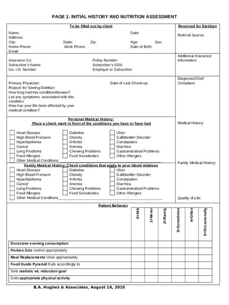 Page 1 Initial History And Nutrition Assessment Doc Template Pdffiller