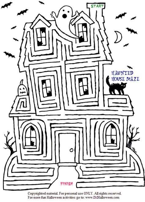 Houses and homes coloring pages. Spooky Halloween Haunted House Maze to print out and color ...