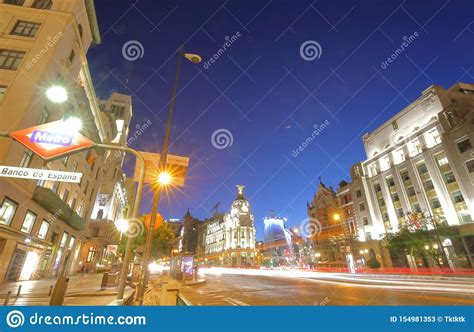 Madrid Gran Via Historical Building Night Cityscape Spain Editorial