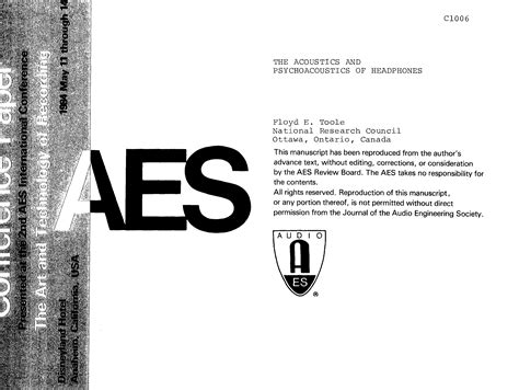 Aes E Library The Acoustics And Psychoacoustics Of Headphones
