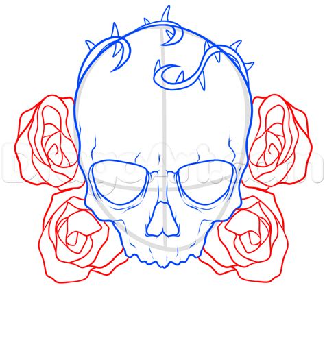 How To Draw A Skull And Roses Tattoo Step By Step Drawing Guide By Dawn