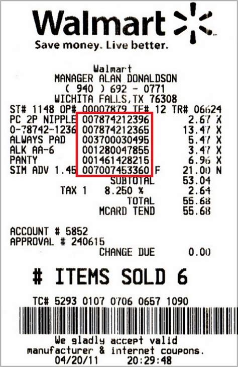 Walmart Receipt Item Number Search