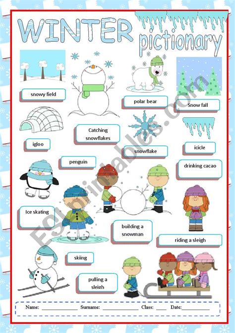 Winter Pictionary Esl Worksheet By Despinacy
