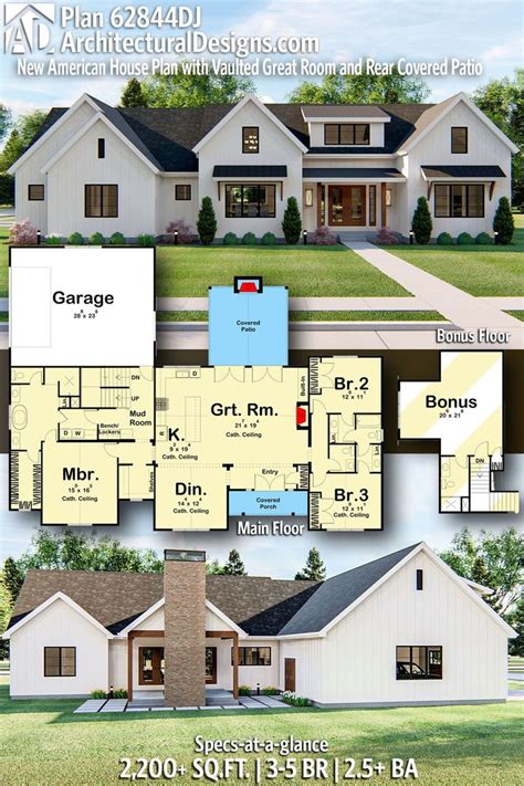 Plan 62844dj New American House Plan With Vaulted Great Room And Rear