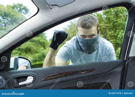 Thief stealing a car stock illustration. Illustration of stealing