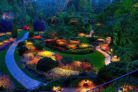 Butchart Gardens At Night Canada Butchart Gardens Gardens Of The