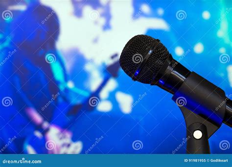 Microphone On Stage During The Rock Star Show Stock Image Image Of