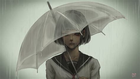 Free Download Hd Wallpaper Anime Anime Girls Umbrella Rain Artwork Digital Art 2d