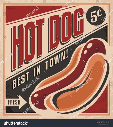 Retro Hot Dog Vector Poster Design Vintage Flyer Template On Old Paper