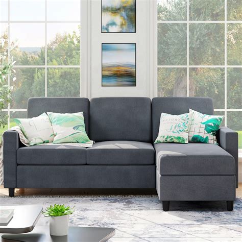 Shintenchi Convertible Sectional Sofa Couch Modern Linen Fabric L Shaped Seat Sofa