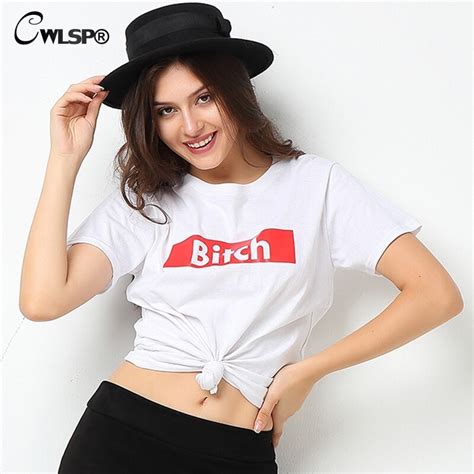 Cwlsp Casual Summer Women T Shirt Funny Letters Bitch Print Tshirt Plus