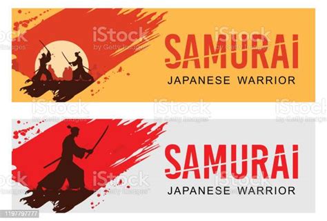 Ilustración De Silueta De Dos Samuráis Japoneses Luchando Con Espadas