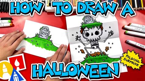How To Draw A Halloween Folding Surprise Skeleton Grave Youtube