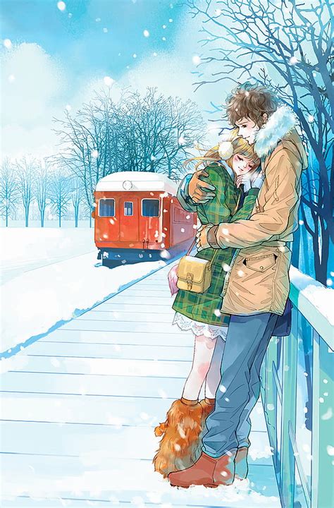 Hd Wallpaper Anime Couple Cute Love Pretty Red Romantic Snow