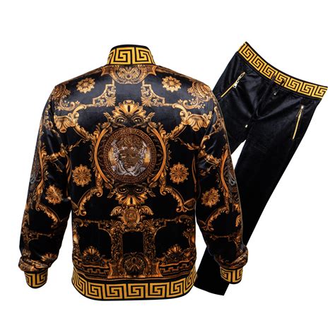 Prestige Black Gold Crystal Studded Velour Medusa Tracksuit Outfit Jgs