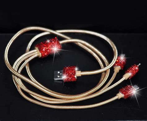 Bling Bedazzled Red Ruby Mobile Phone Charging Data Cable 3 In Etsy