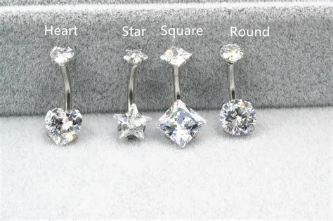 Pcs Surgical Steel Double Cz Round Heart Star Navel Belly Button Bar