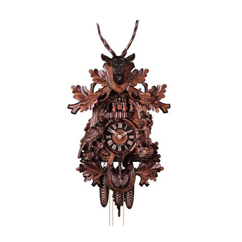 Carved 8 Day Musical Hunting Style Cuckoo Clock With Stag Head Large