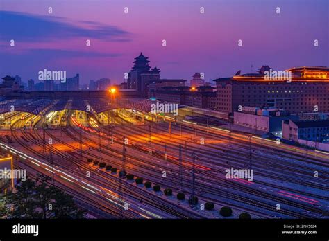 Beijing West Railway Station At Night Stock Photo Alamy
